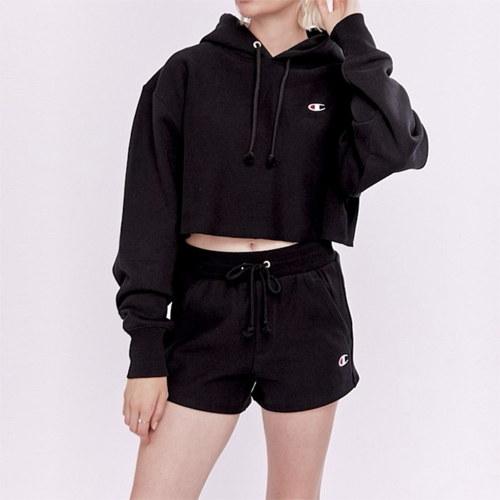 Urban Outfitters Champion Cropped Hoodie (Black)